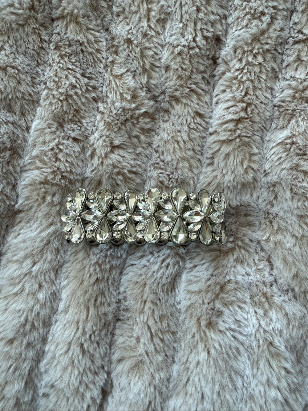 Crystal Floral Stretch Bracelet - Silver and Leather set